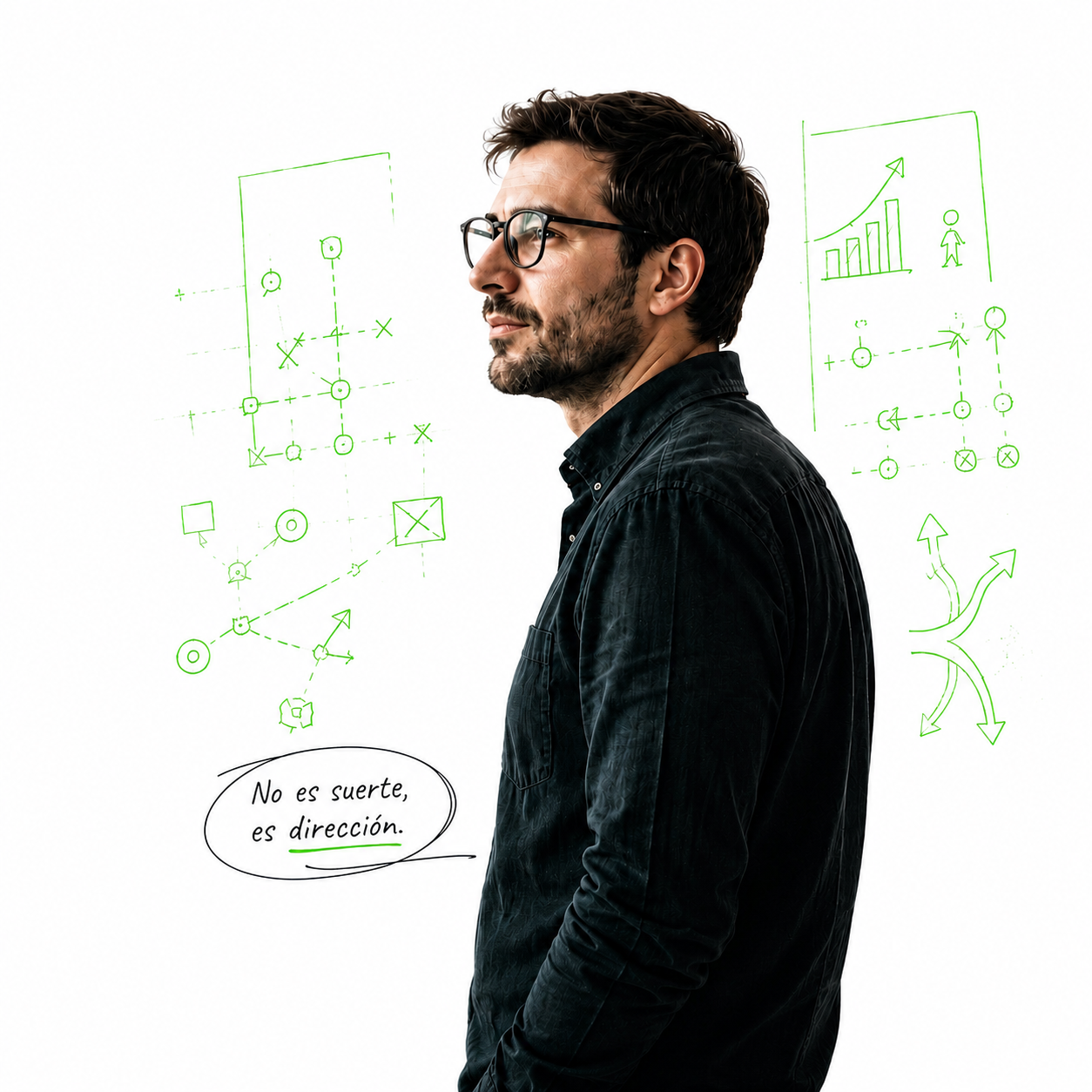 Profesional con esquemas estratégicos en verde